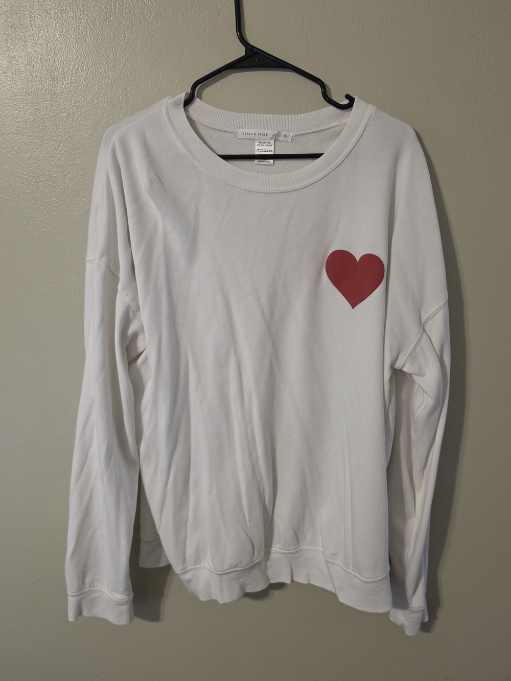 Altar'd State White Sweatshirt with Red Heart